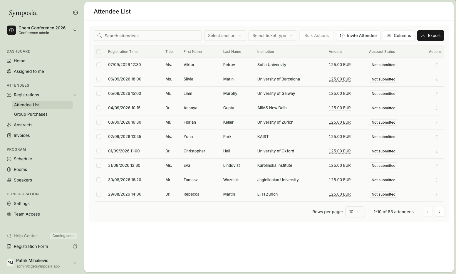 Symposia screenshot